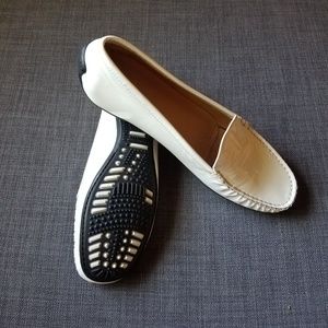 Stuart Weitzman Mach 1 white patent leather loafer